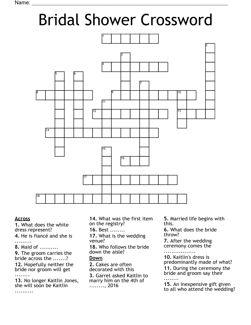 Free Printable Bridal Shower Crossword Puzzle FREE PRINTABLE TEMPLATES