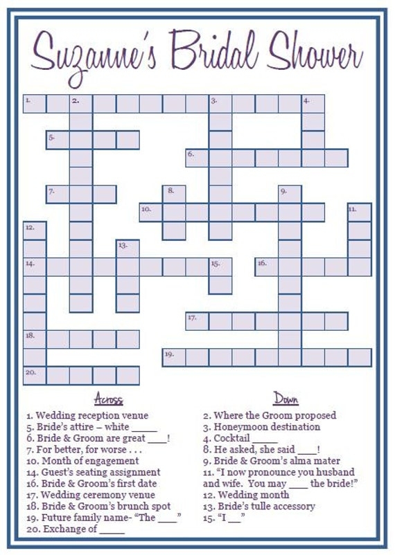 Free Printable Bridal Shower Crossword Puzzle Free Templates Printable