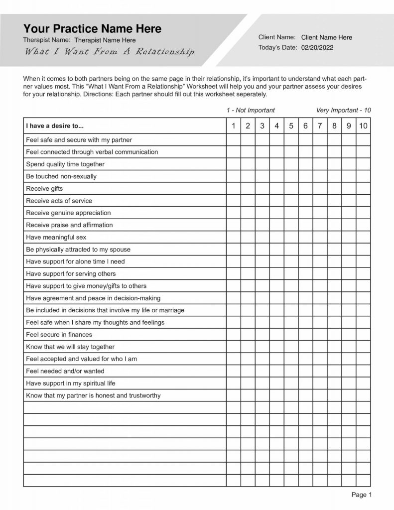 Free Printable Couples Therapy Worksheets Relationship Building Resources