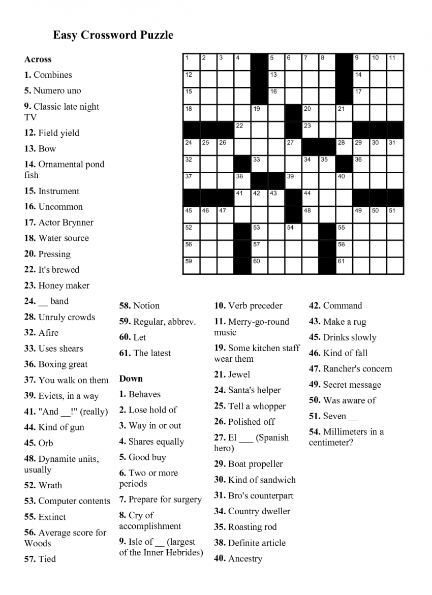 Free Printable Crossword Puzzles Medium Difficulty Pdf Printable Free 