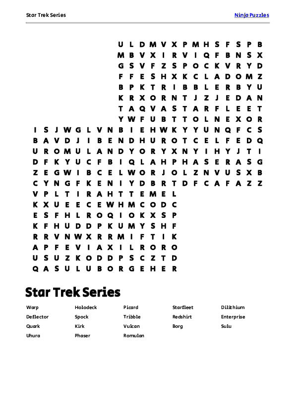 Free Printable Star Trek Series Themed Word Search Puzzle Free 