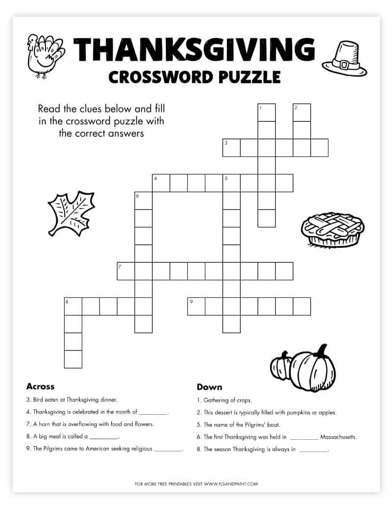Free Printable Thanksgiving Crossword Puzzle Thanksgiving Crossword 