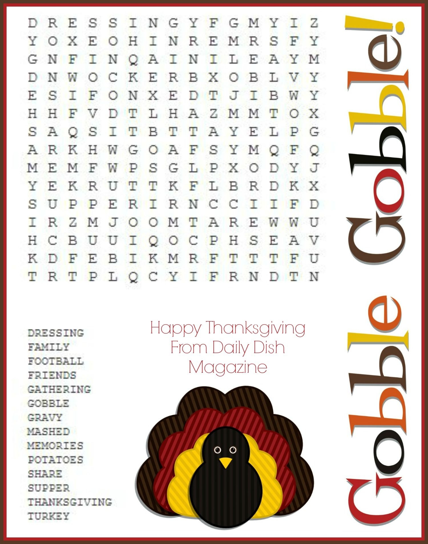 Free Printable Thanksgiving Crossword Puzzles