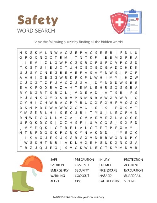 Free Safety Word Search Puzzle Printable