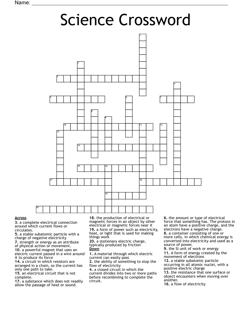 Free Science Crossword Puzzles Printable