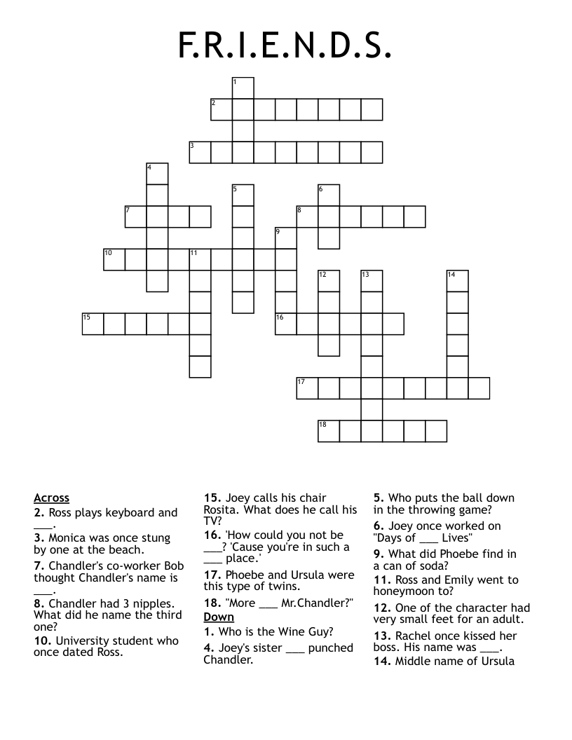 Friends Tv Show Crossword Puzzle Printable Freeprinta Vrogue co