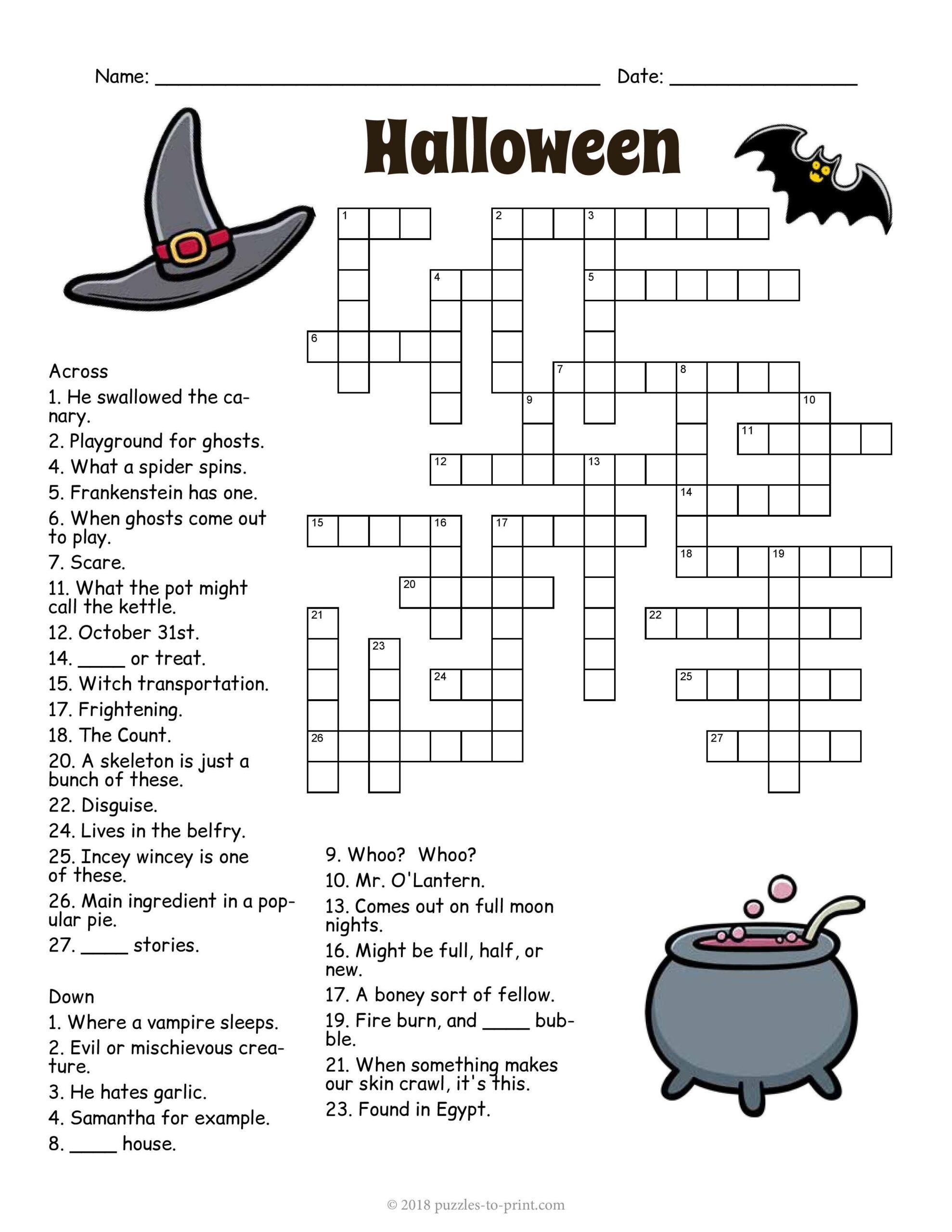 Halloween Printable Crossword Puzzles