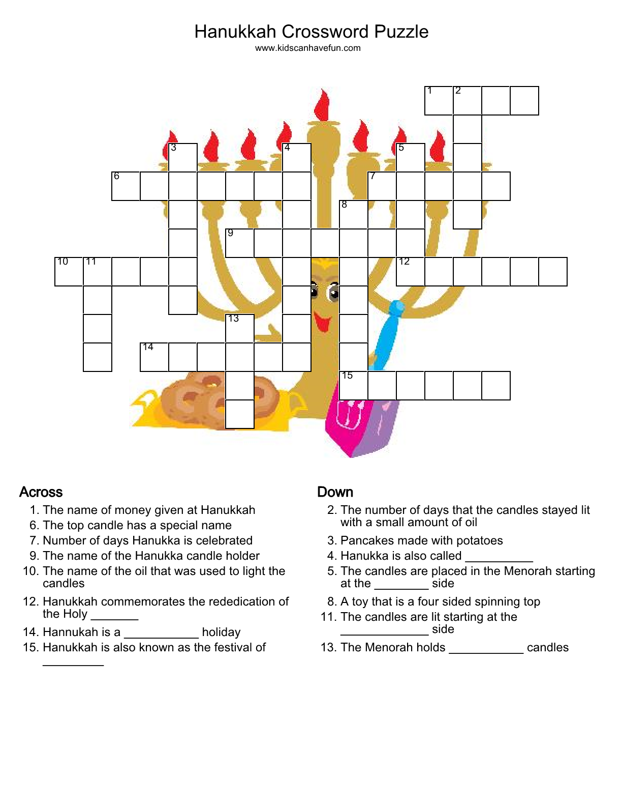 Hanukkah Crossword Puzzle Http www kidscanhavefun crosswords htm 