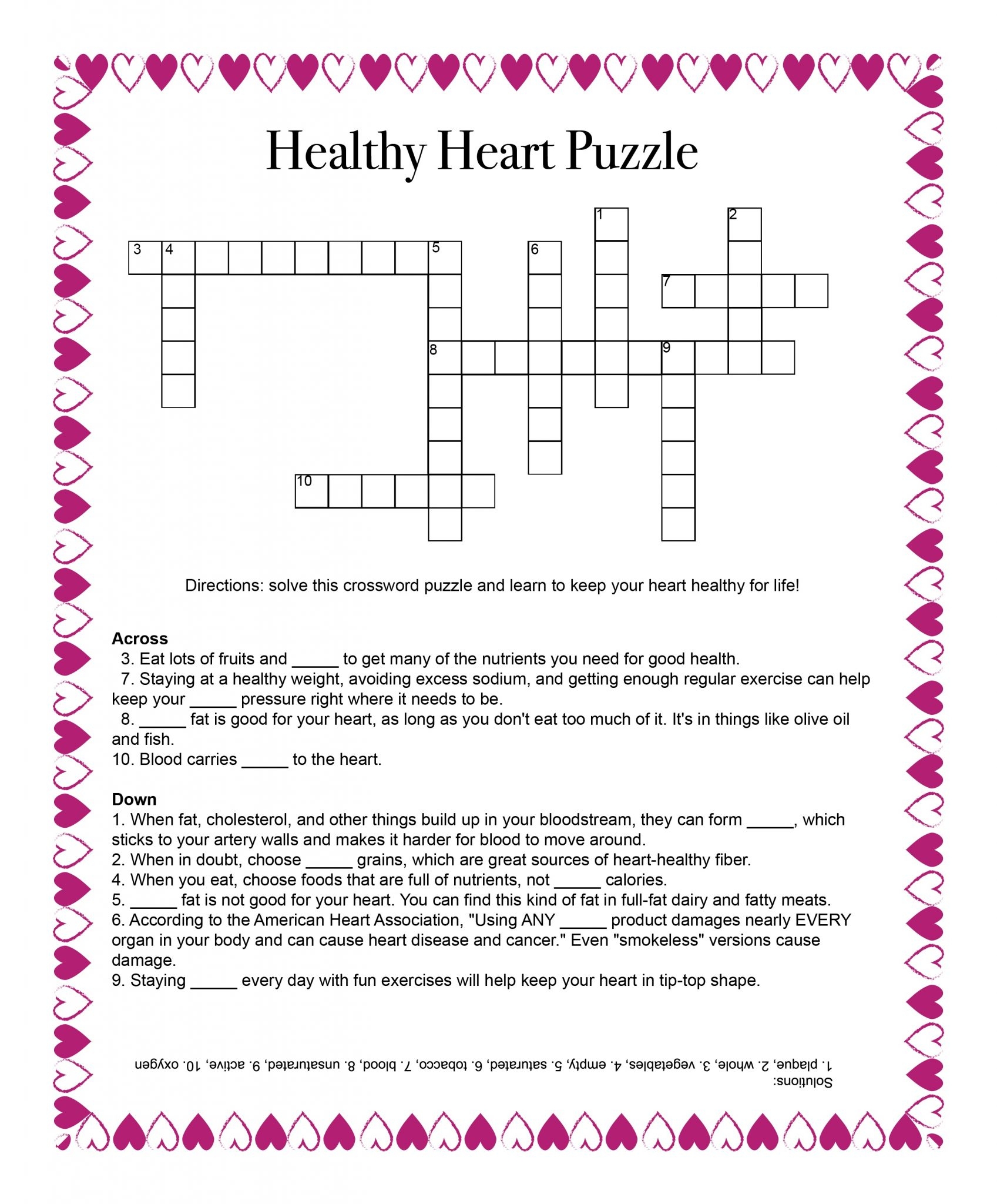 Health Crossword Puzzle Printable Printable Word Searches