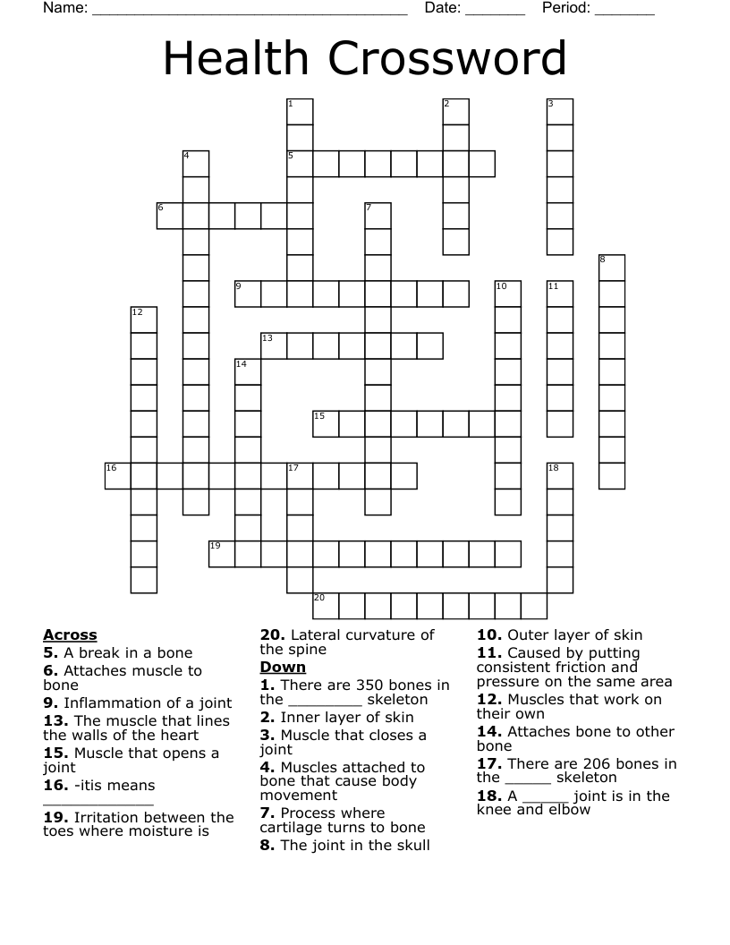 Health Crossword Puzzle Printable Printable Word Searches