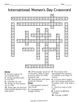 International Women 39 s Day Crossword Puzzle International Women 39 s Day