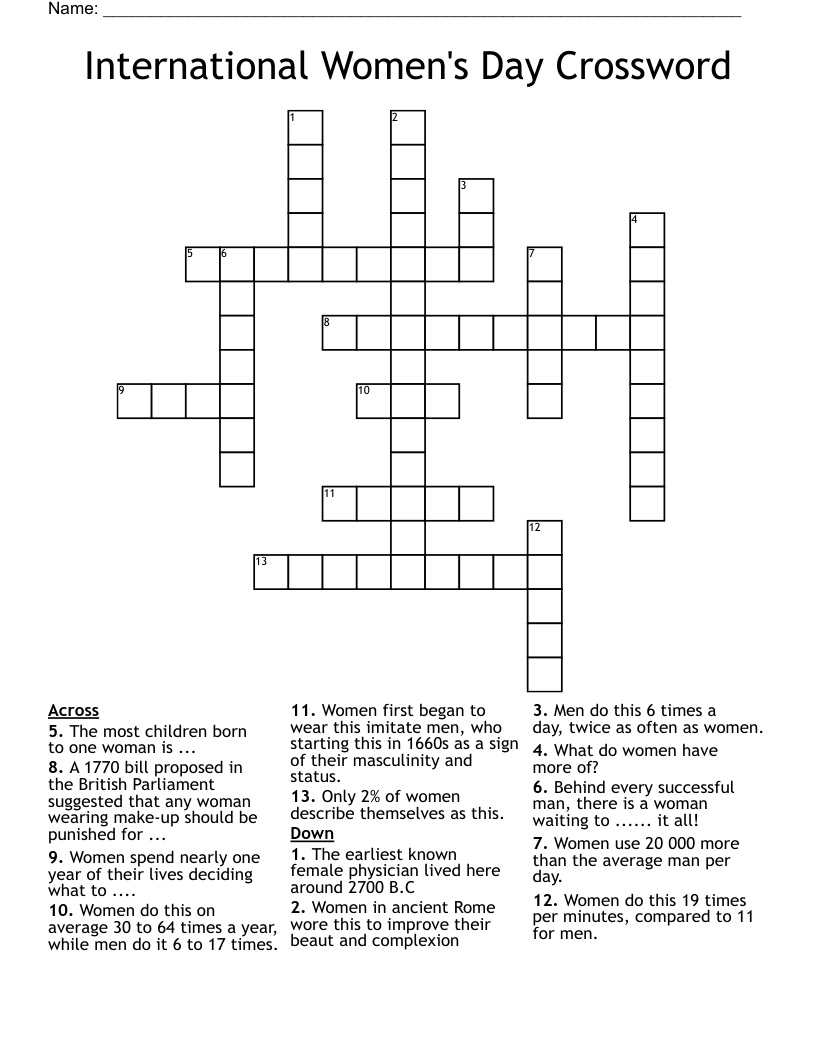 International Women 39 s Day Crossword WordMint