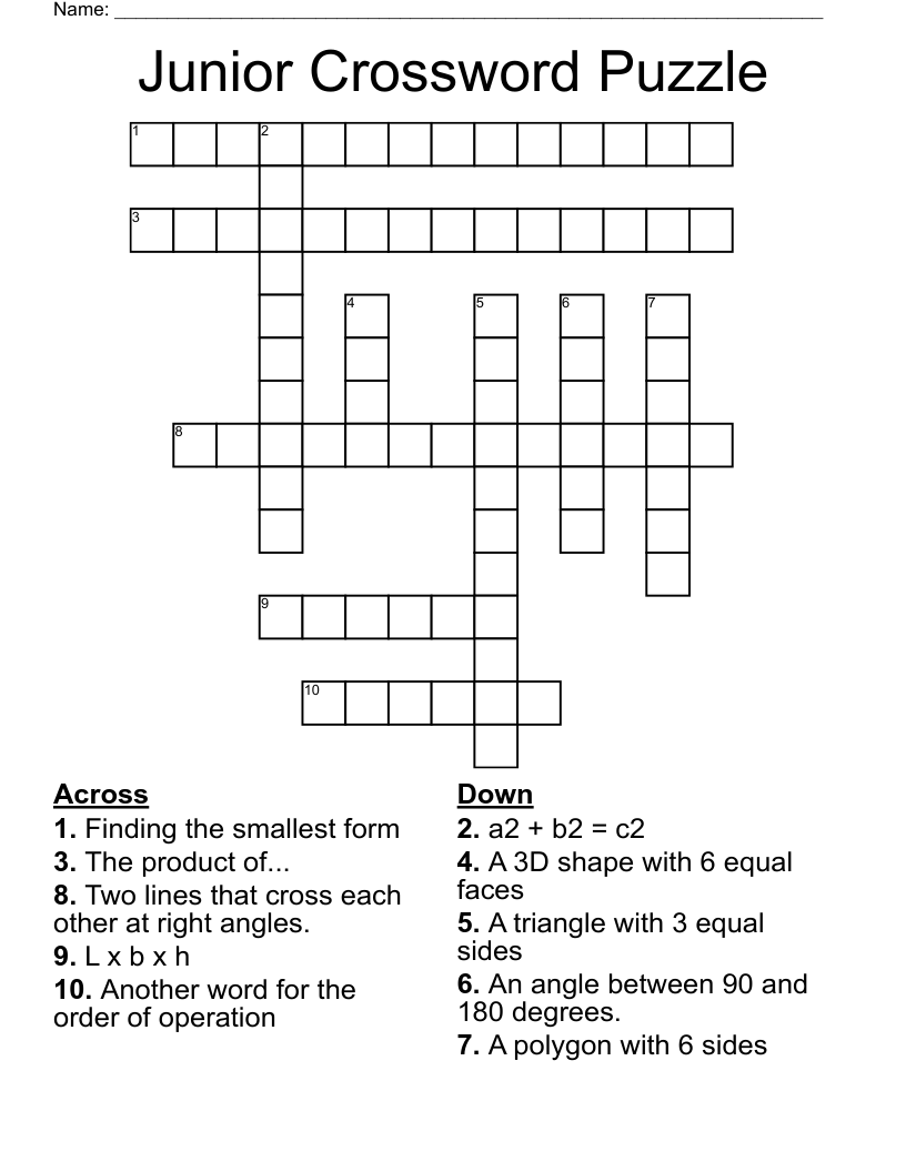Junior Crossword Puzzle WordMint