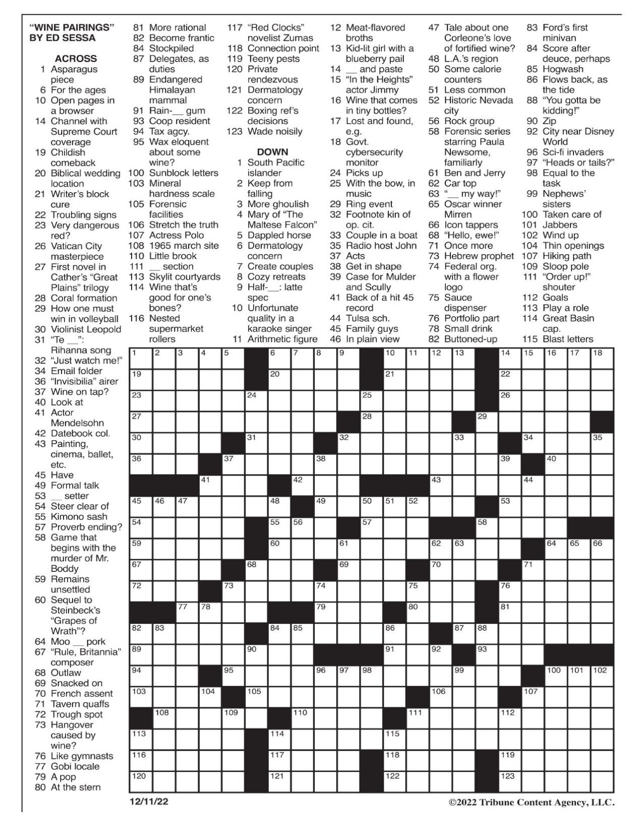LA Times Crossword Dec 11 2022 Crosswords Yakimaherald