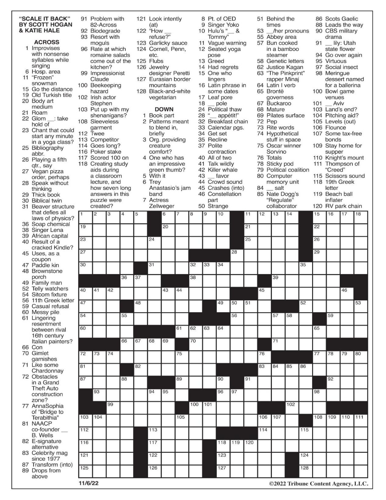 LA Times Crossword Nov 6 2022 Crosswords Yakimaherald