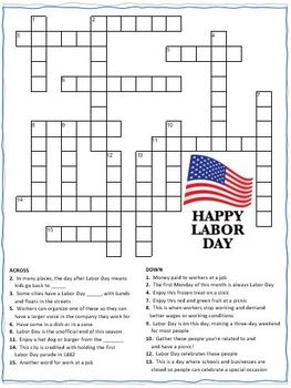 Labor Day Crossword Puzzle Word Search Combo TPT