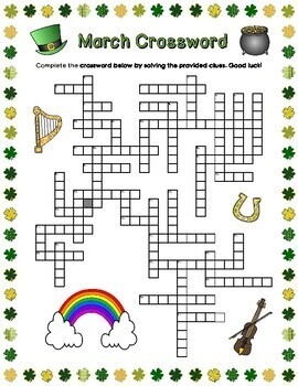 March Crossword Puzzle 40 Clues By LaRue Learning Products TPT