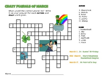 March Crossword Puzzle Printable