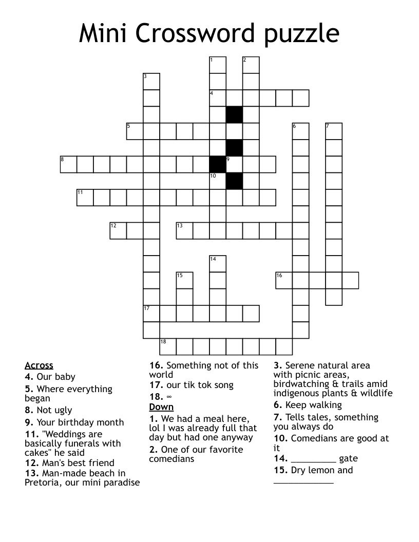 Mini Crossword Puzzle WordMint