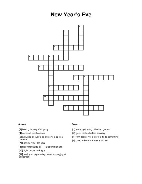 New Year 39 s Eve Crossword Puzzle