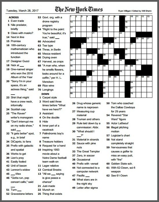 New York Times Crossword Printable Free FreePrintableTM