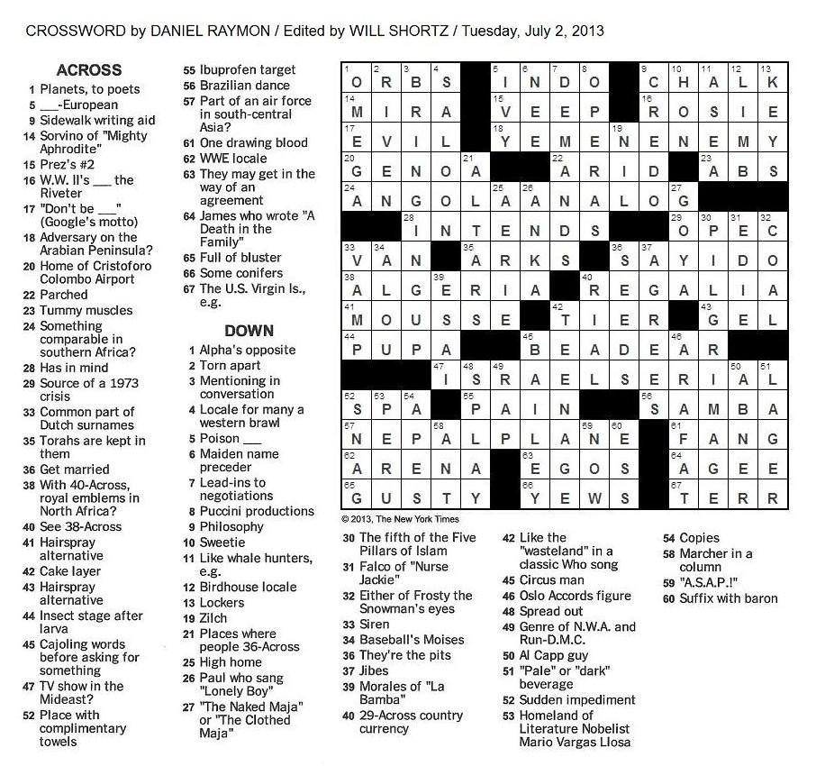 New York Times Crossword Printable Free Tuesday Printable Templates