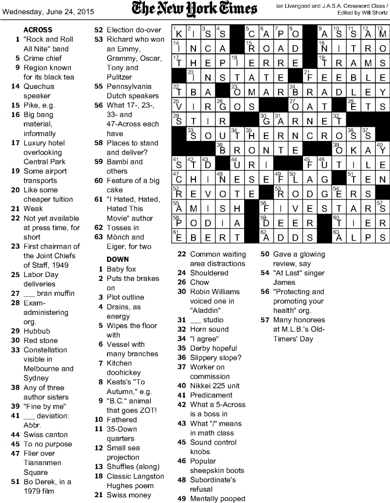 New York Times Crossword Printable Free Tuesday 