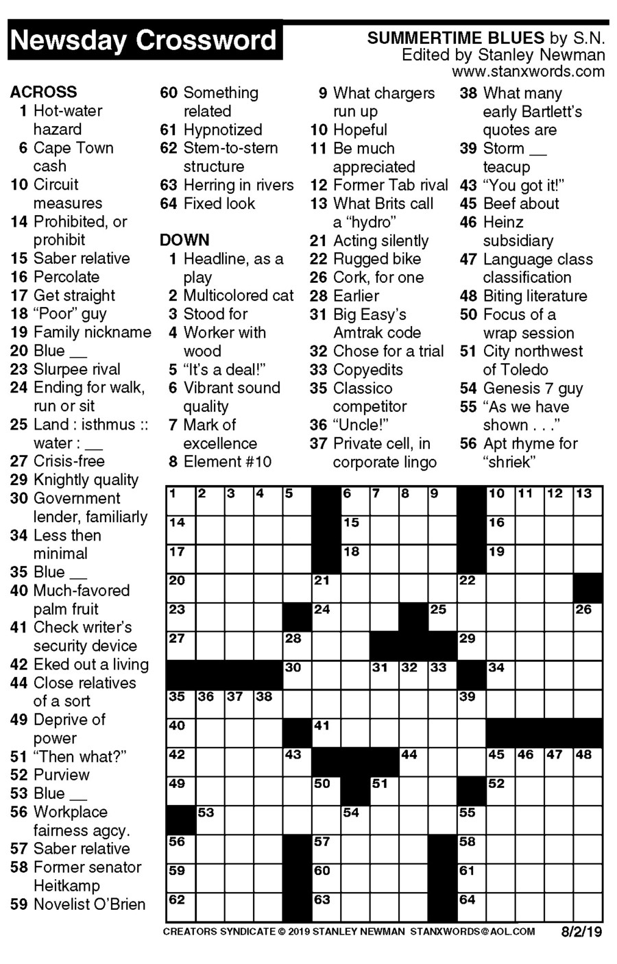 Newsday Crossword Puzzle Printable
