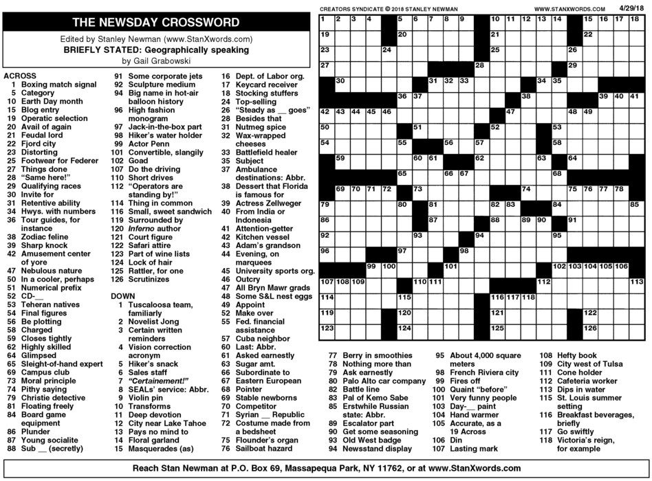 Newsday Crossword Sunday Creators Syndicate