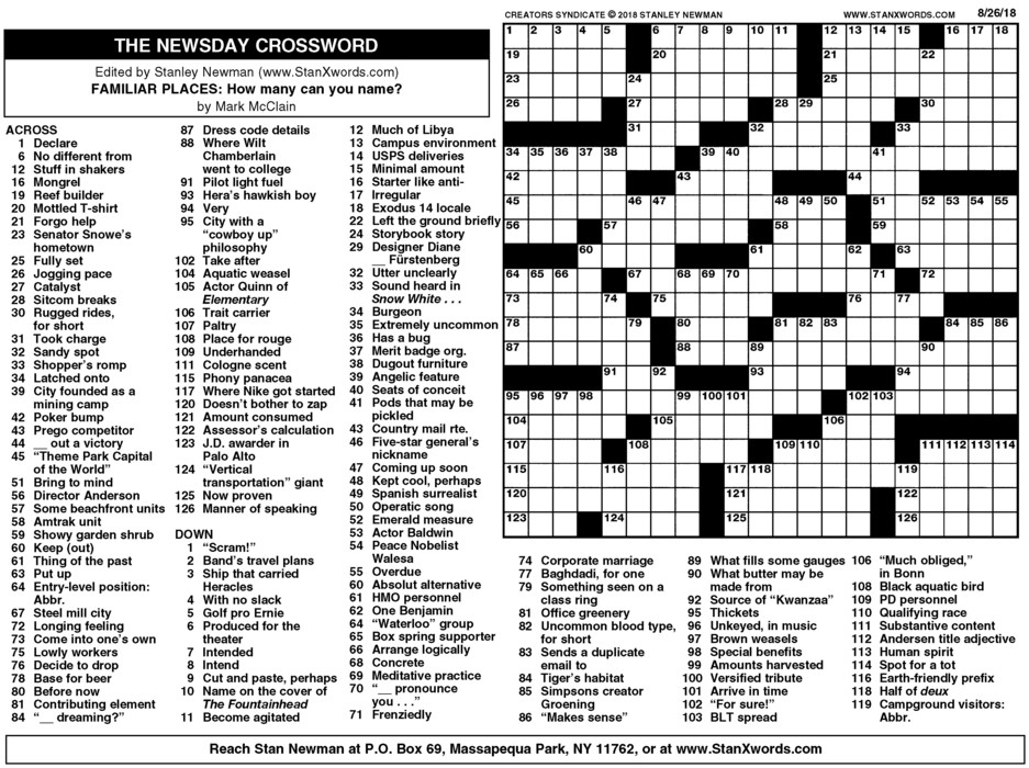 Newsday Printable Crossword Puzzles