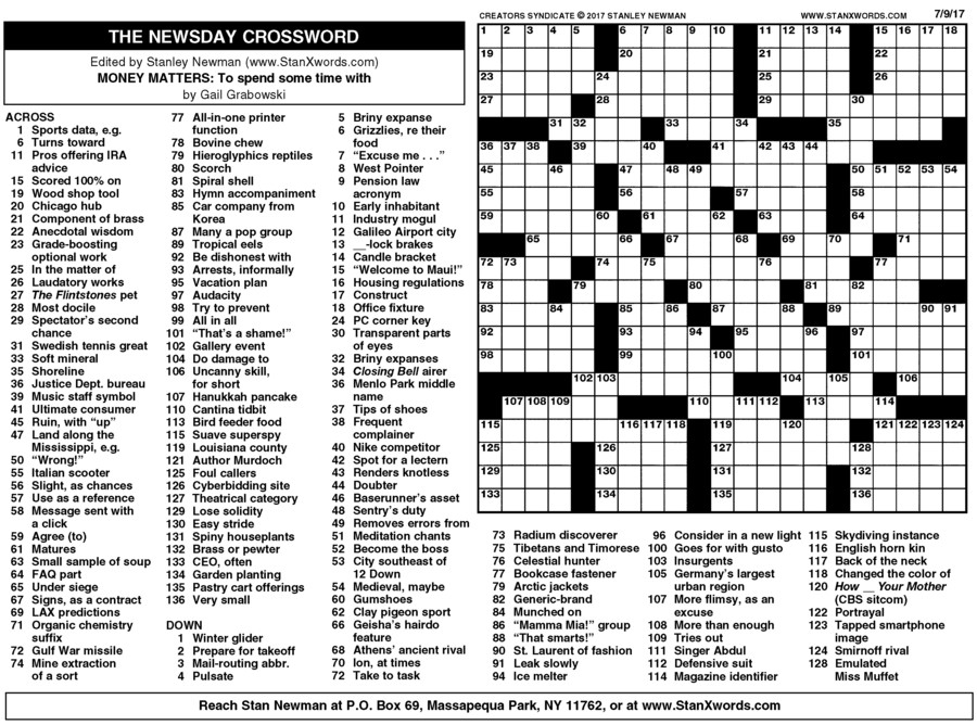 Newsday Printable Crossword Puzzles