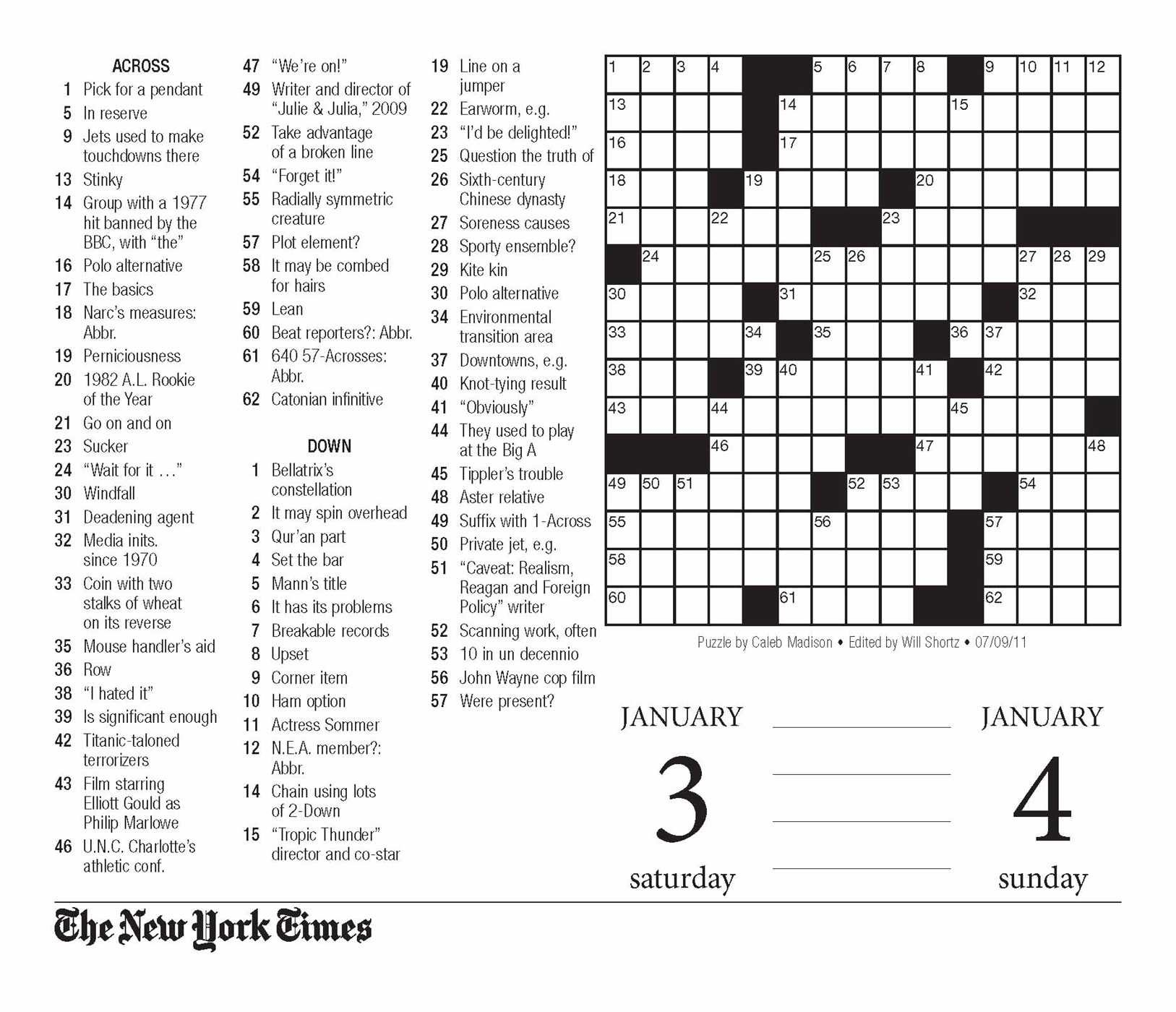 Ny Times Crossword Printable Free