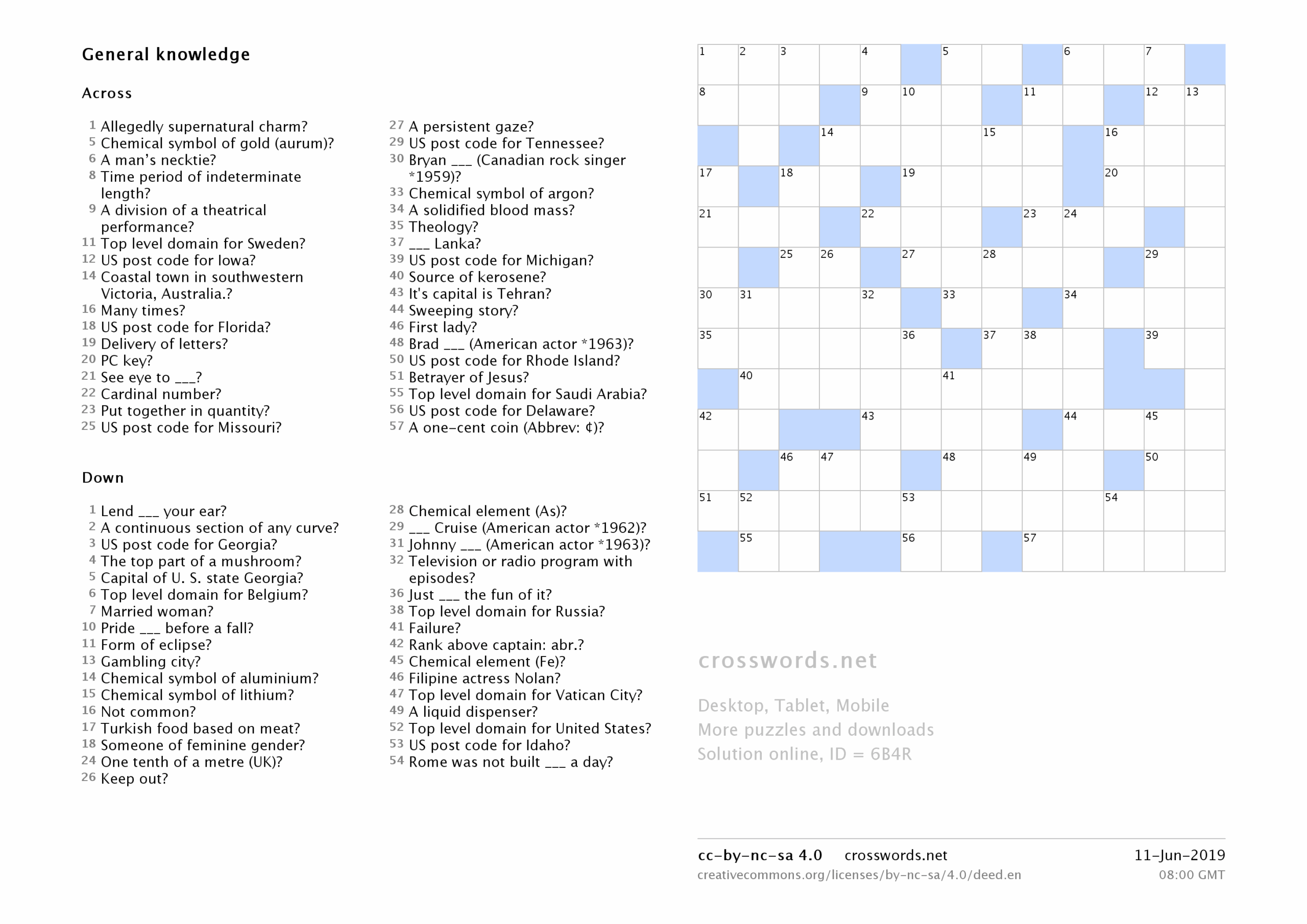 Onlinecrosswords Net Printable Daily Crosswords Php