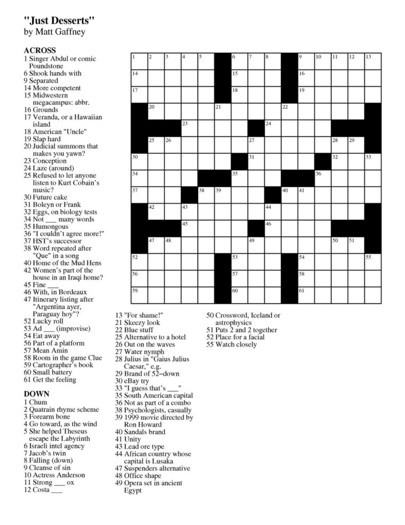 Onlinecrosswords Net Printable Daily Crosswords Printable Template 2021 