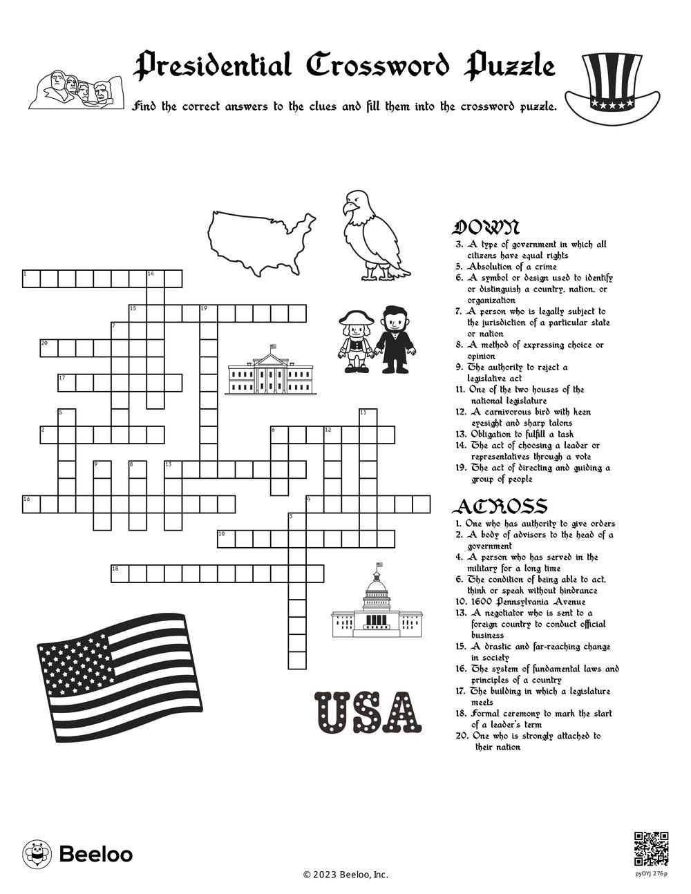 Presidents 39 Day themed Crossword Puzzles Beeloo Printable Crafts And 