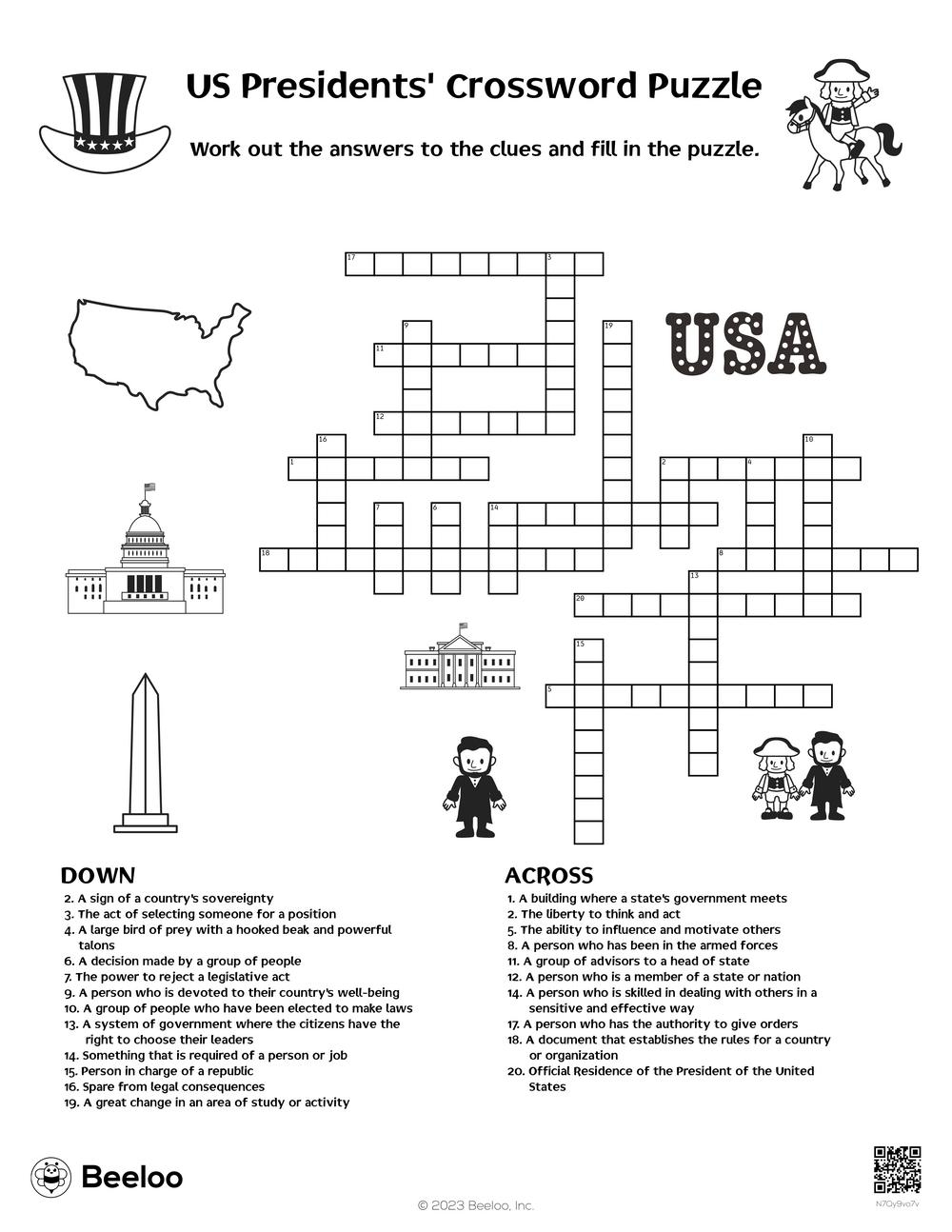 Presidents 39 Day themed Crossword Puzzles Beeloo Printable Crafts And 