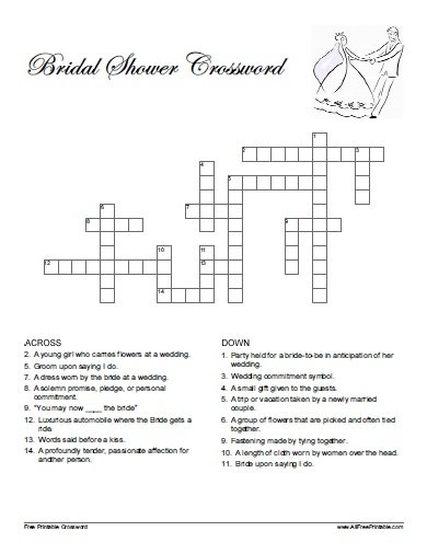 Print Bridal Shower Crossword Puzzle Free Printable