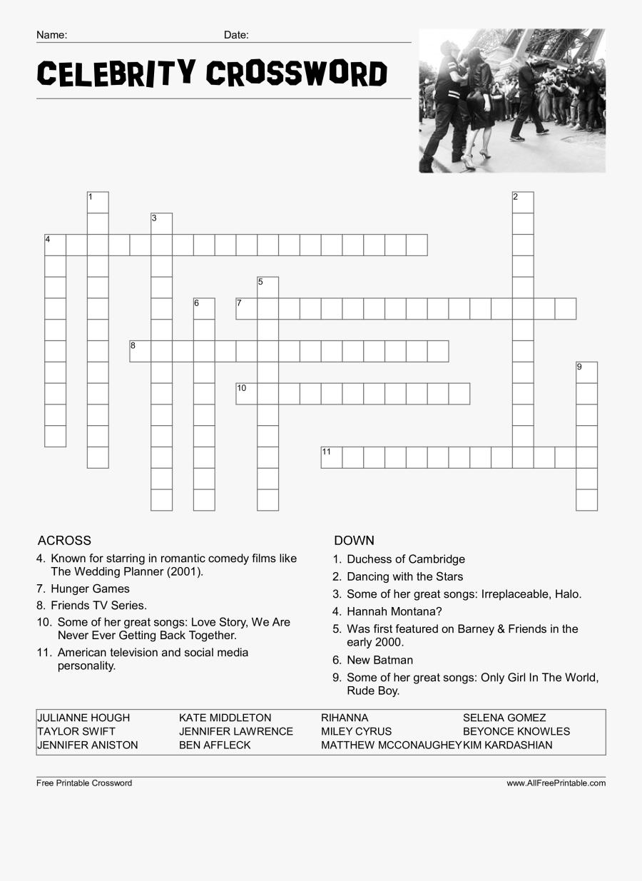 Printable Celebrity Crossword Puzzles Printable Word Searches