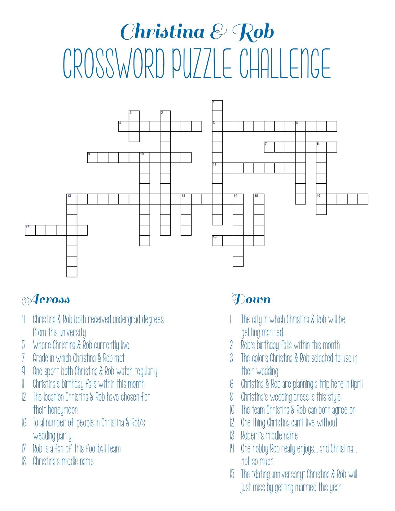 Printable Crossword Puzzle Bridal Shower Game Bridal Shower Free 