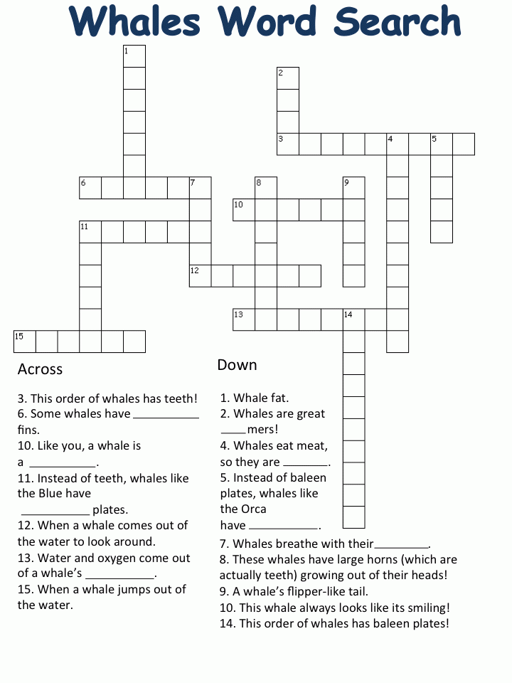 Printable Crossword Puzzles For Kids With Word Bank