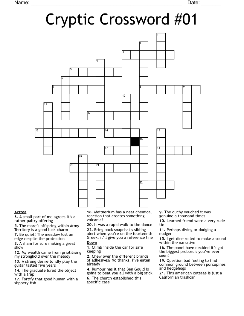 Printable Cryptic Crossword Puzzles