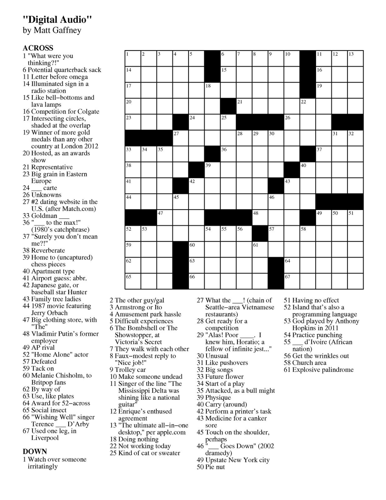 Printable Daily Crossword