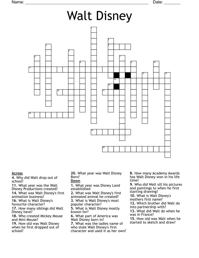 Printable Disney Crossword Puzzles