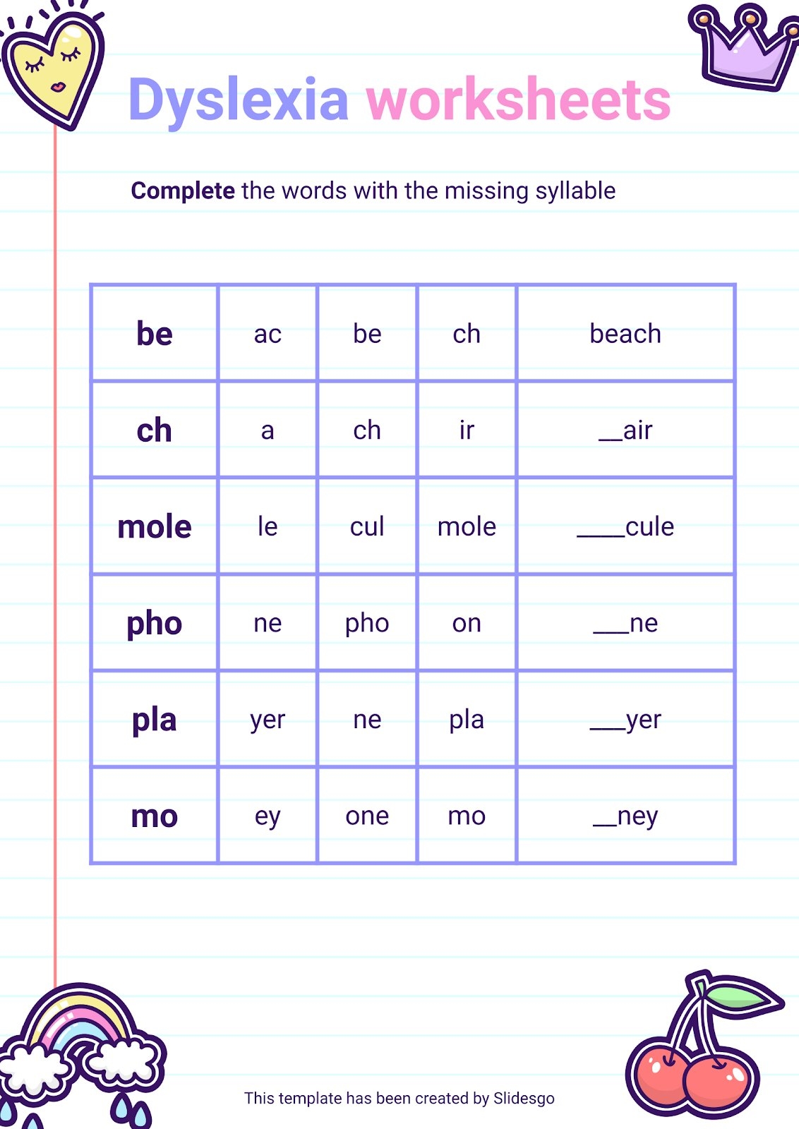 Printable Dyslexia Worksheets For Elementary Google Slides
