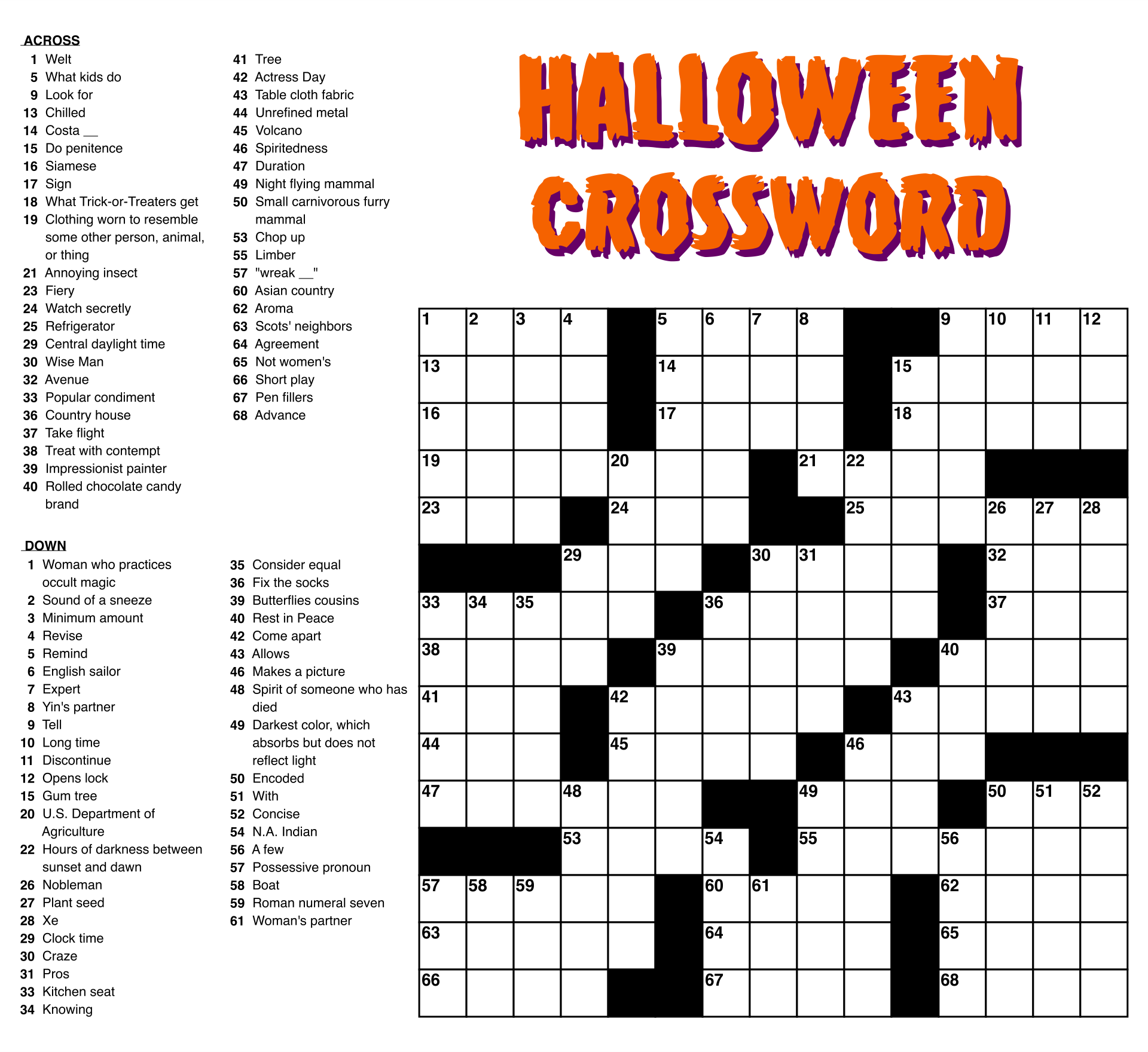Printable Easy Crossword Puzzles With Answers
