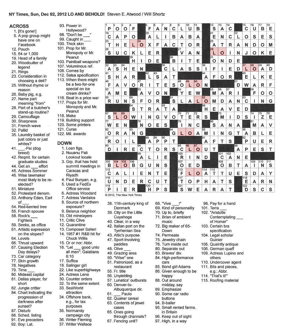 Printable New York Times Crossword Puzzles