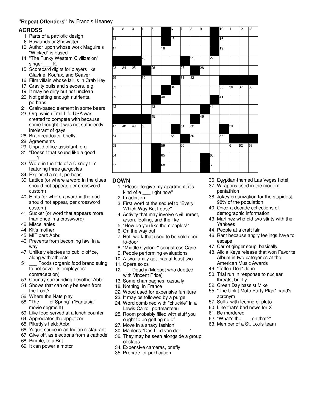 Printable Sunday Crossword Puzzles For Free