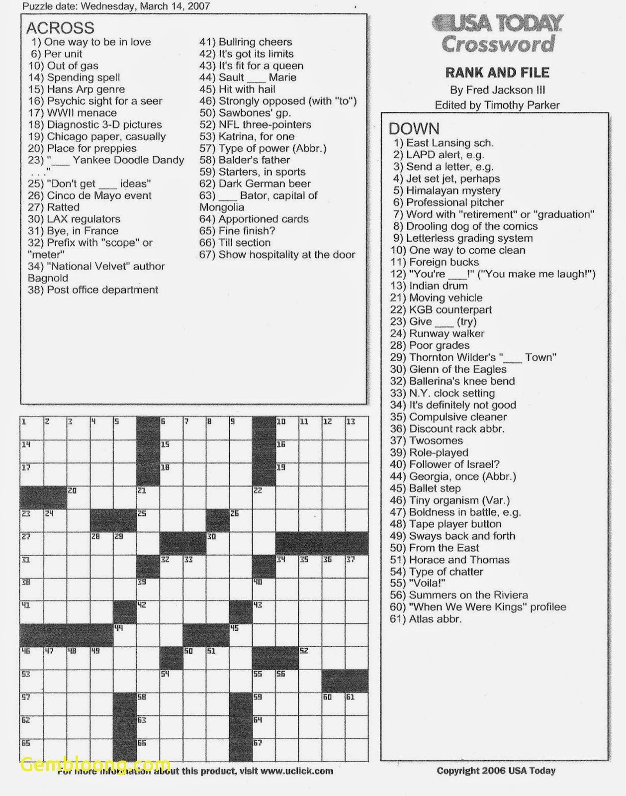 Printable Usa Today Crossword