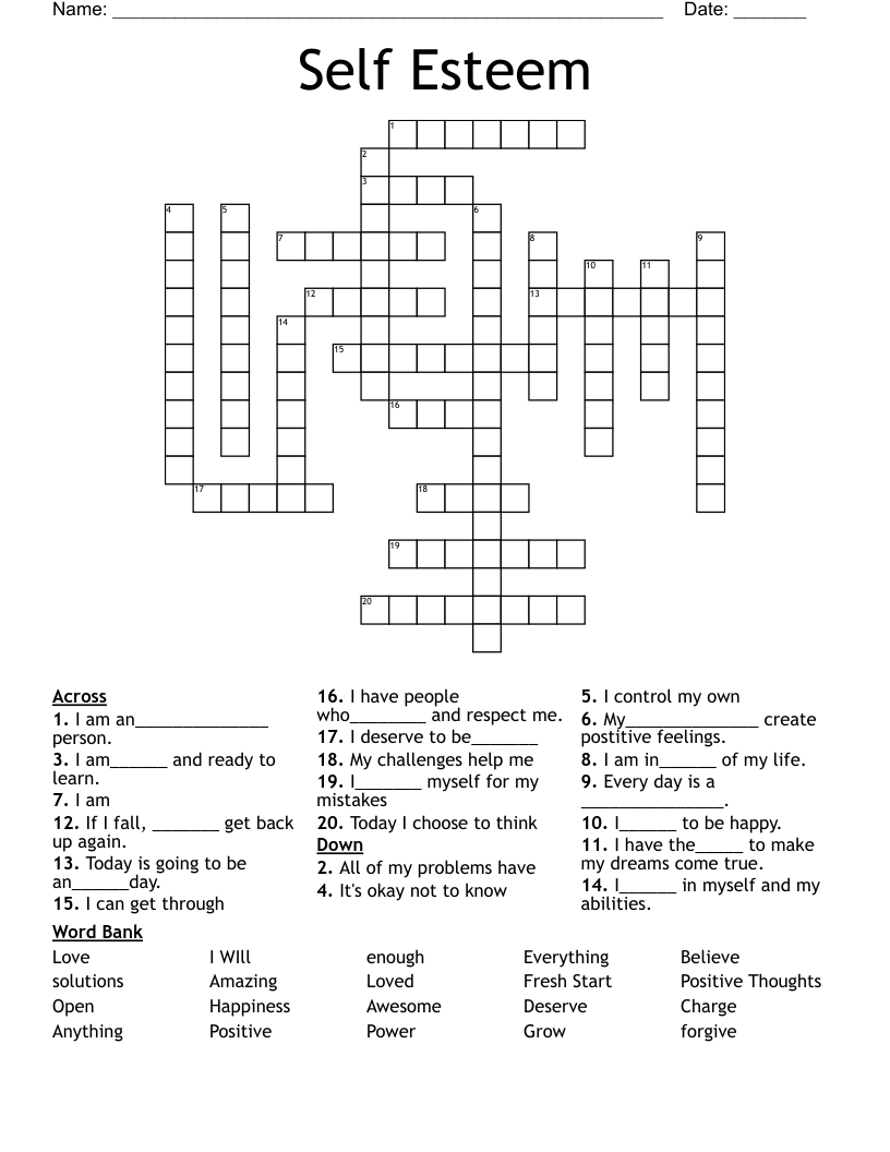 Self Esteem Crossword WordMint