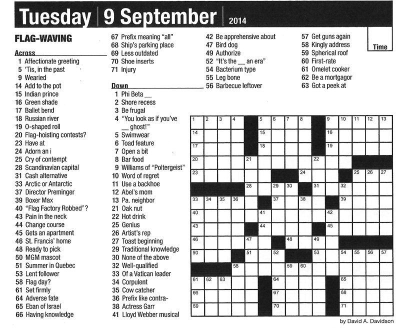 September Crossword Puzzle Printable